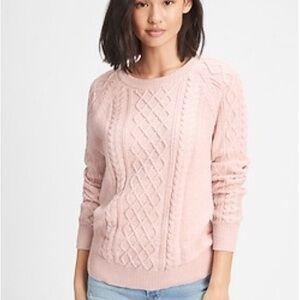 THE GAP 100% Cotton Cable Knit Crewneck Sweater, Light Pink, Size Large